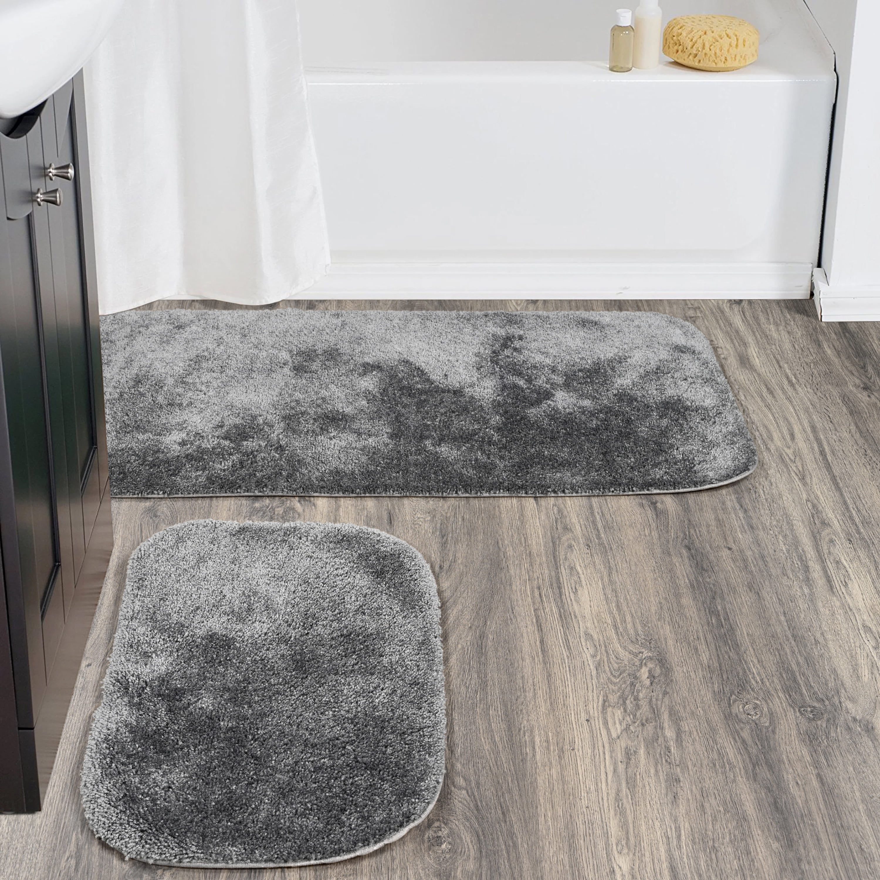 Garland Rug Traditional Washable Bath Rug Set, 2-Piece Set (21"x34" Bath Rug, & 22"x60" Runner) Dark Gray