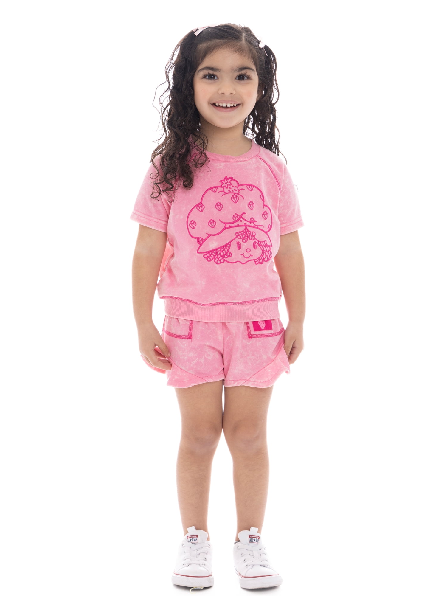 Strawberry Shortcake Toddler Girls' Embroidered Graphic Top and Ruffle Shorts Set, 2-Piece, Sizes 12M-5T