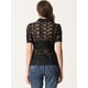 thumbnail image 3 of Camisa de encaje floral para mujer Blusa semitransparente de manga corta con botones Negro L, 3 of 5