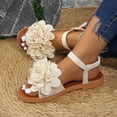 thumbnail image 4 of Rokment Women's 3D Lace Flower Flat Dress Sandals Boho Beach Summer Fashion Casual Low Heels Elastic Strap Slingback Walking Sandals for Comfortable Vacation Beige Size 6, 4 of 8