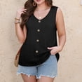 thumbnail image 7 of Women's Eyelet Embroidery Tank Tops with V Neck and Button Down Front Featuring Loose Sleeveless Silhouette Black XL, 7 of 7