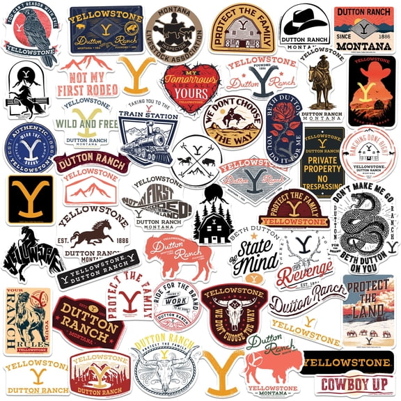 Yellowstone 50CT Sticker Pack Large Deluxe Stickers Variety Pack - Laptop, Water Bottle, Scrapbooking, Tablet, Skateboard, Indoor/Outdoor - Set of 50