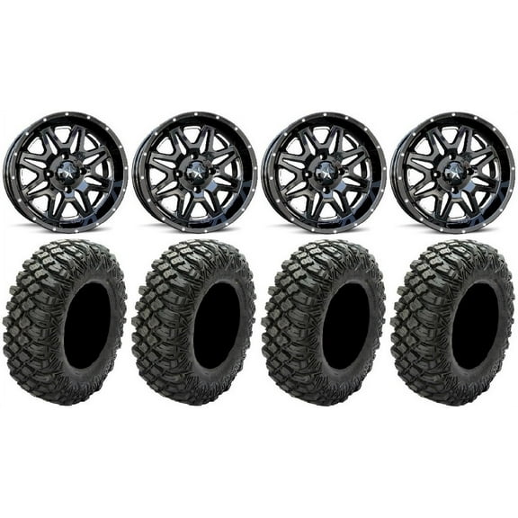 MSA Black Vibe 14" ATV Wheels 28" Crawler XR Tires Sportsman 550 850 1000