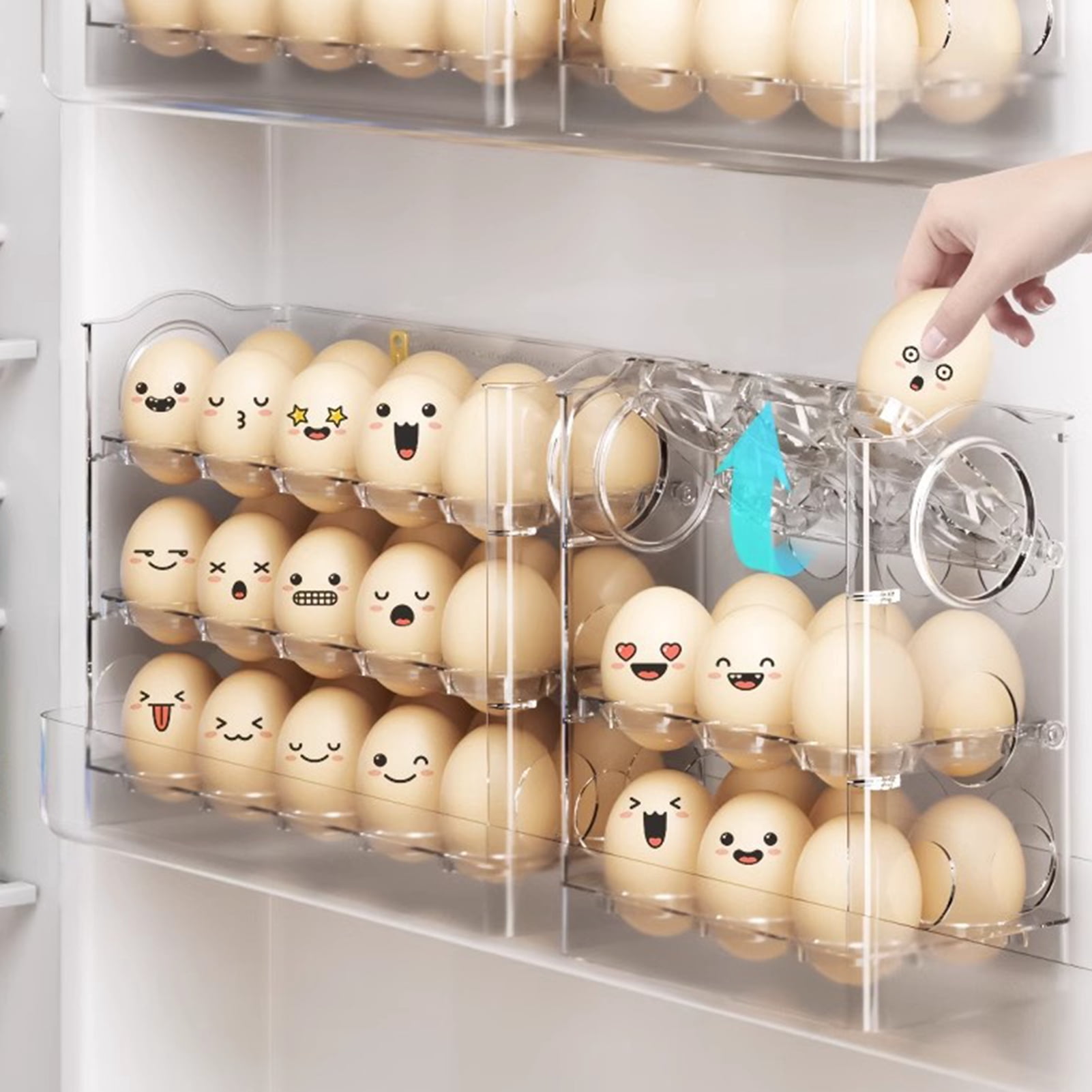 mdesiwst Three-Tier Egg Organizer for Fridge Egg Storage Box with Date Indicator Egg Rack Holds 30 Eggs or 18 Eggs for Refrigerator