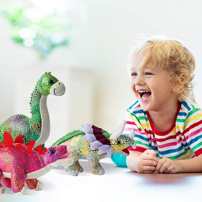 BUILD ME Plush Dinosaur Stuffed Animal Set - 4 Soft Dinosaurs for