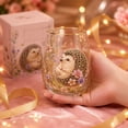 thumbnail image 4 of EBCUE Hand-Painted Floral & Animal Stemless Glasses, Decorative Glass Tumblers with Gold Rim, Artistic Bird, Dragonfly & Bee Print Cups for Home, Kitchen, Party, Bar Use, 4 of 7