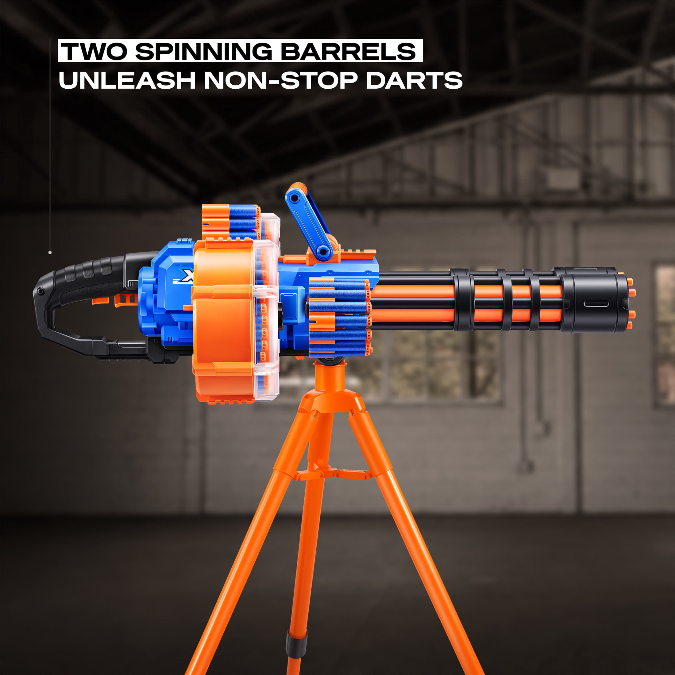 XSHOT Insanity Dart Storm by ZURU Motorized Outdoor Blaster with 200 Air Pocket Darts, Dual Motors and Spinning Barrels, Tripod for Ages 8+