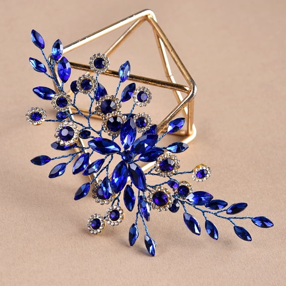 Nvzi-a Bridal Flower Wedding Hair Pins Crystal Pearl Hair Combs Clips Headpiece Gold Wedding Hair Accessories Jewelry with Rhinestone for Brides Bridesmaids Women (Blue)