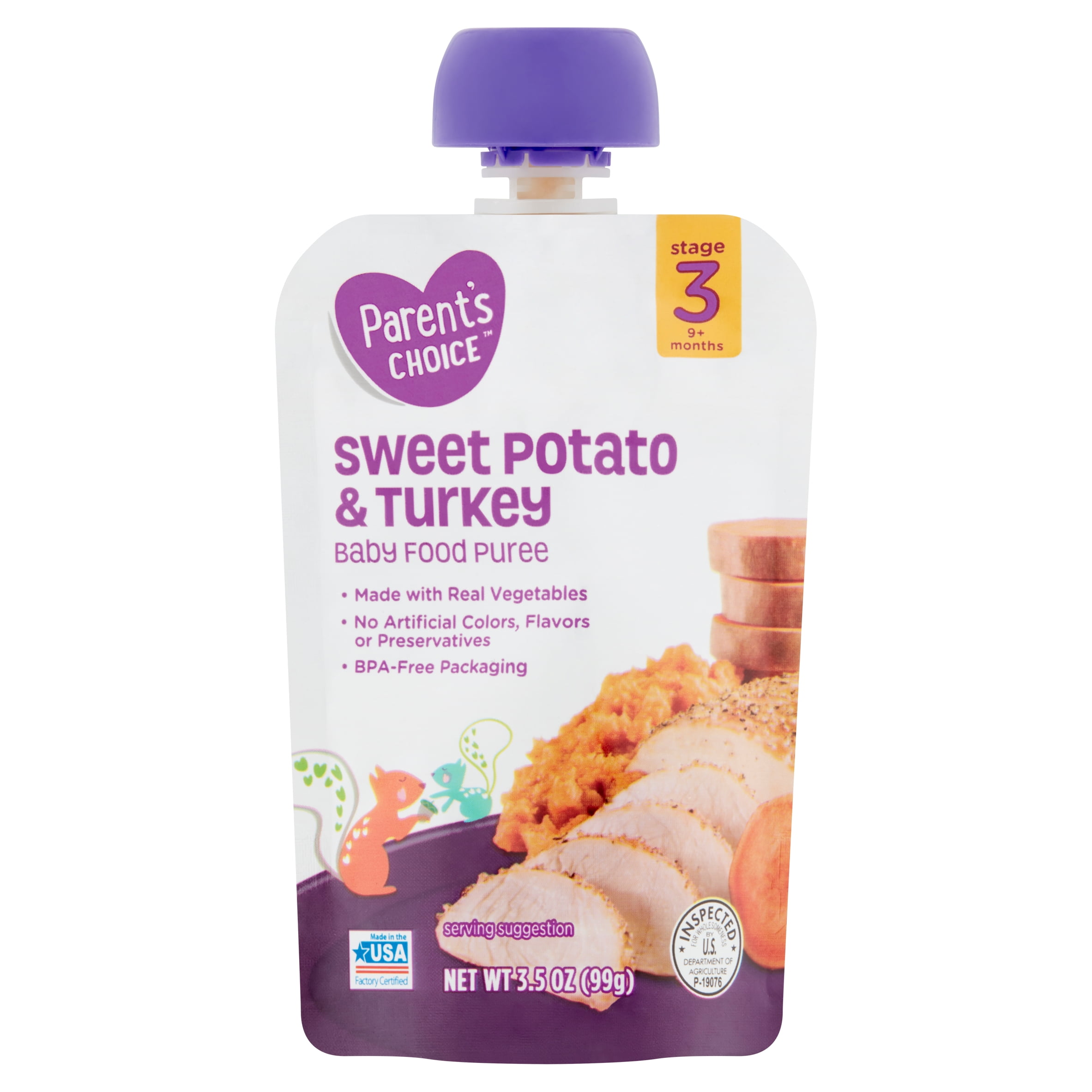 Parent's Choice Stage 3 Baby Food, Sweet Potato & Turkey, 3.5 oz Pouch