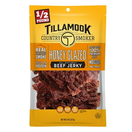 Tillamook Country Smoker, Real Hardwood Smoked Honey Glazed Beef Jerky, 8 oz Bag