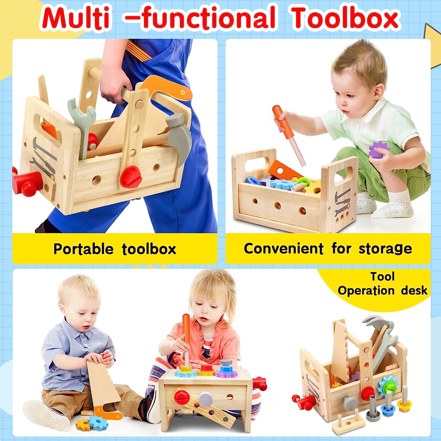 WQFSTORE Kids Wooden Tool Set - 29 Pieces with Workbench photo 5