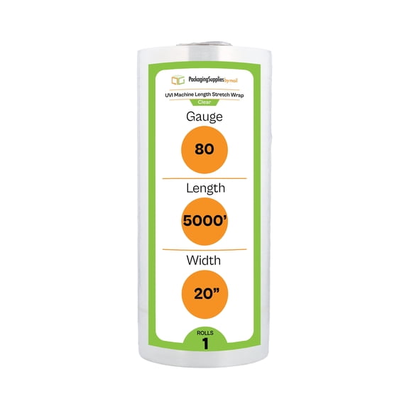 PSBM UV Protection Clear Cast Machine Stretch Wrap 20" x 5000' 1 Roll 80 Gauge Shrink Film for Packing Moving