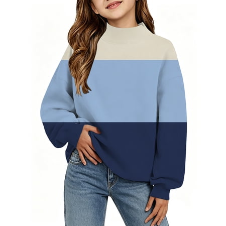 Grblisyd Sweatshirts for Girls Cute Color Block Preppy Loose Hoodies Crewneck Raglan Long Sleeve Pullover Tops