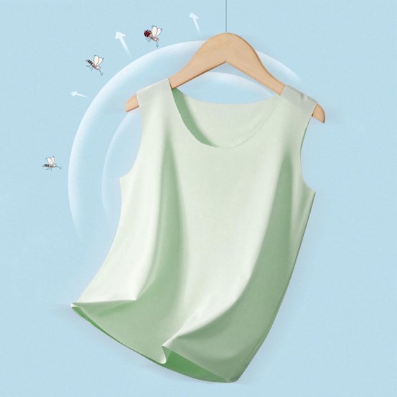 BRGZLK Kids Girls Sleeveless Camisole Tops Solid Color Round Neck Lightweight Wide Strap Tank Tops Kids Summer Casual Soft Comfortable Basic Breathable Vest Tops Green 11-12 Years