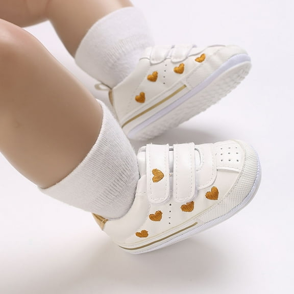 Eltusu Toddler Girls Sneakers, No Slip Lightweight Soft PU Walking Shoes Gold Size 6 US