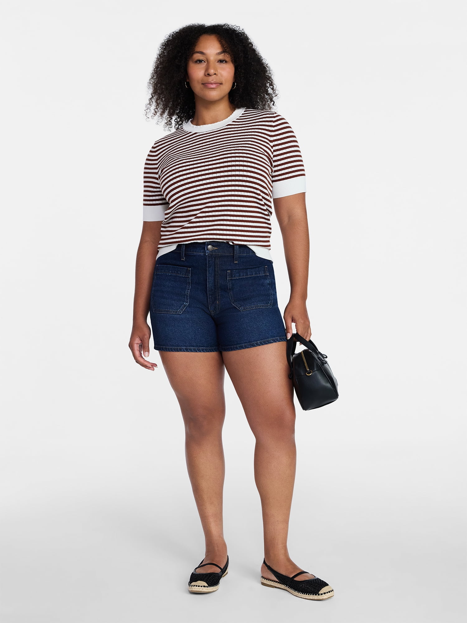 Time and Tru Women's High Rise Patch Pocket Denim Shorts, 4" Inseam, Sizes 0-20