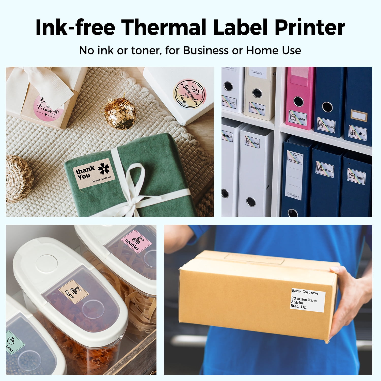 【 Phomemo Label printer】Label printer+4 rolls of thermal label paper, thermal label printer, printing width 20-50mm, one click printing（label maker）