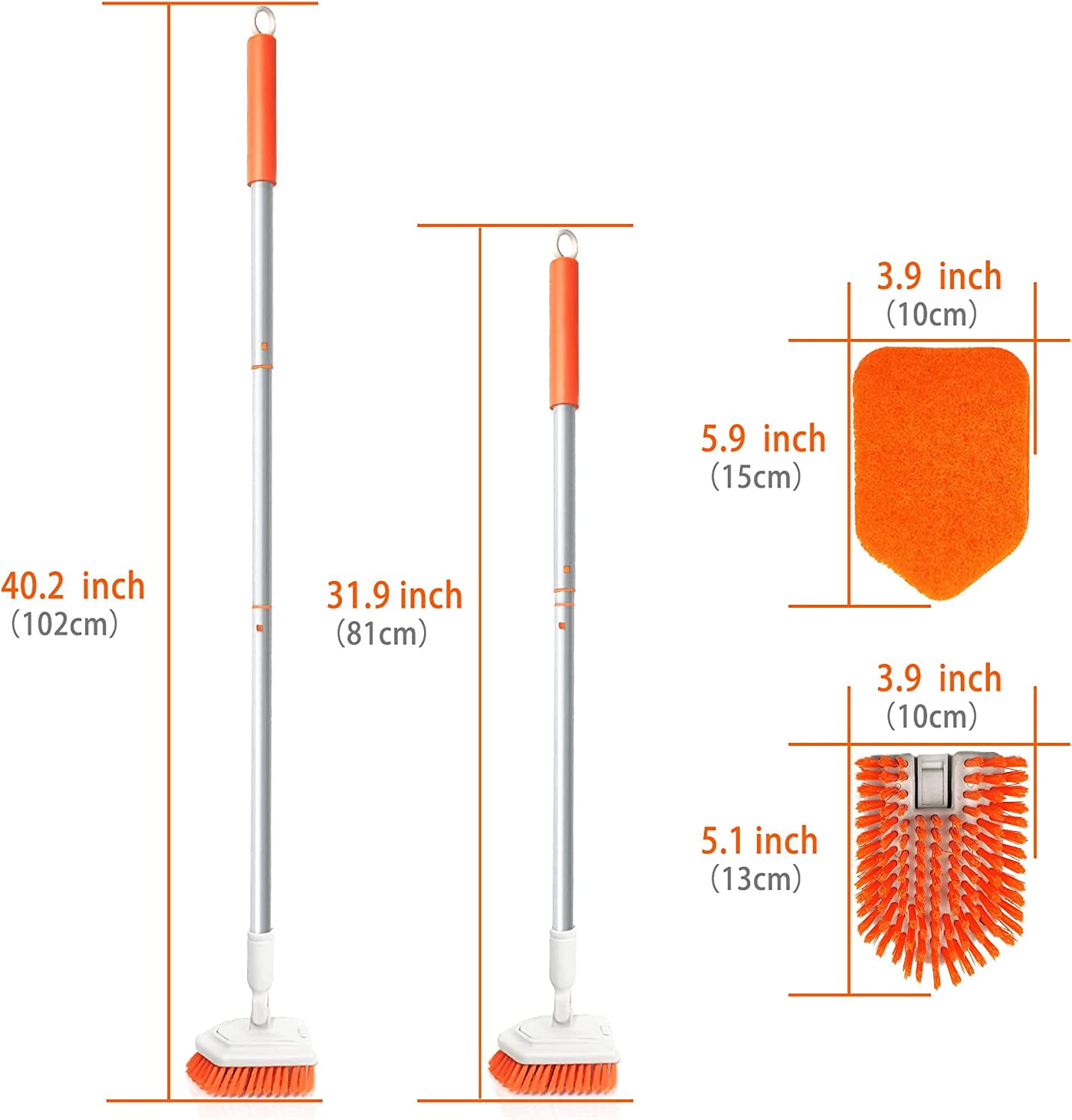 JEHONN Tub and Tile Scrubber with Long Handle, Shower Cleaning Brush with 2 Interchangeable Scrub Brush for Bathroom, Bathtub, Wall, Floor, Men's