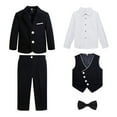thumbnail image 5 of 5 PCS Boys' Formal Dresswear Suits Set Gentlemen Wedding Ring Bearer Outfits Blazer Dress Shirts Pants Vest Bowtie 2 Years, Black, 5 of 7