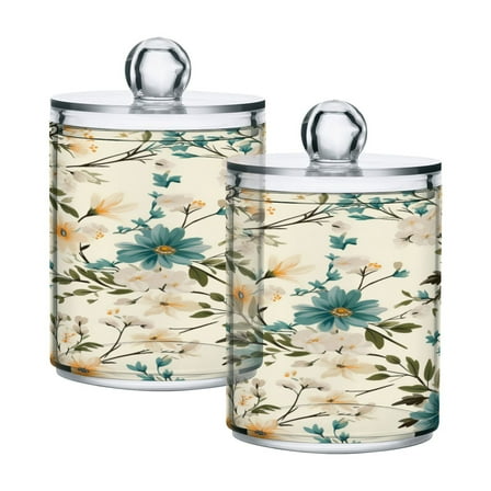 Ryvnso 2 Pack Qtip Holder Organizer Wild Flower Bathroom Cotton Swabs Cans Storage Canister