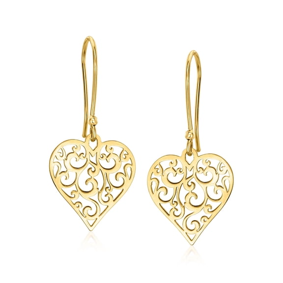 Ross-Simons Italian 14kt Yellow Gold Filigree Heart Drop Earrings, Women's, Adult