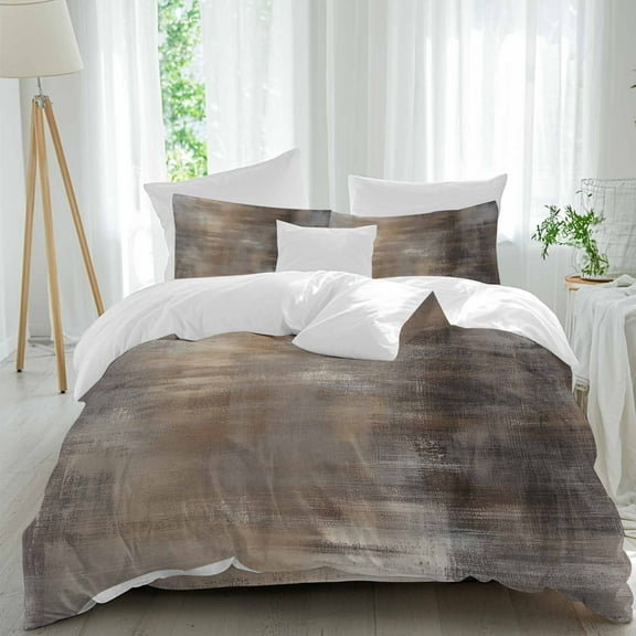 Abstract Brown Paint Duvet Cover Set Full Size Vintage Wood Gradient Mottled Art Soft Lightweight Comforter Covers 4 Piece Bedding Set with 1 Duvet Cover 1 Bed Sheet & 2 Pillow Shams