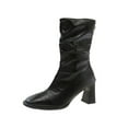 thumbnail image 3 of Women's Pleated Mid-Calf Boots Solid Color Chunky Heel Pointed Toe Back Zipper Casual Stylish Footwear for Winter, 3 of 7