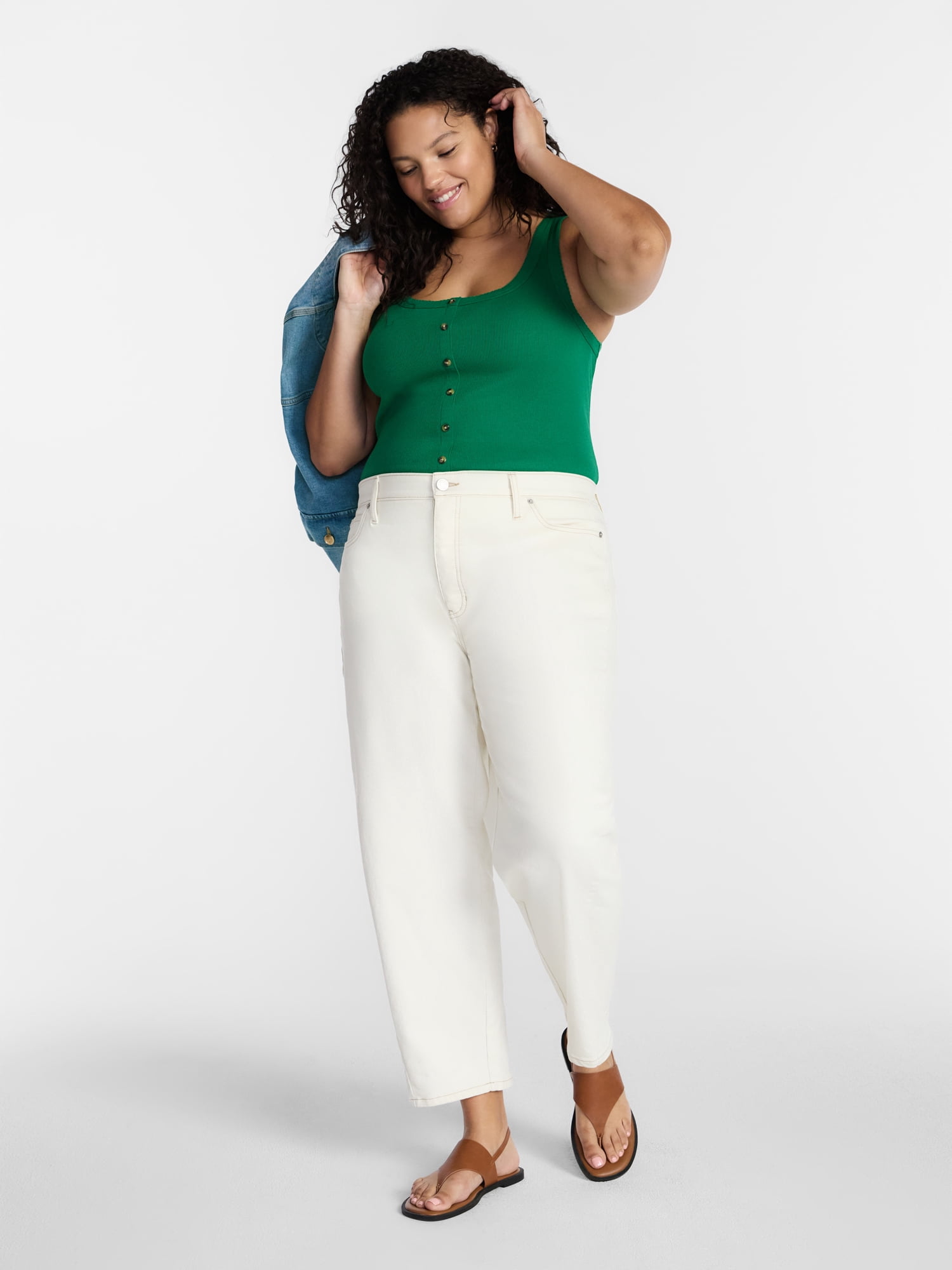 Terra & Sky Women’s Plus Size Button Through Tank, Sizes 0X-4X