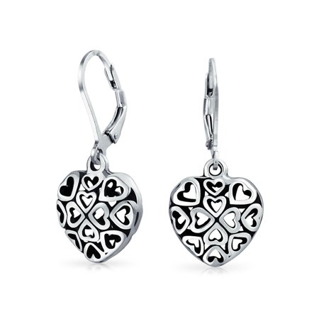 - Open Heart Shape Multi Filigree Hearts Leverback Dangle Earrings For Women Oxidized 925 Sterling Silver