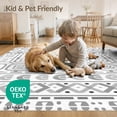 thumbnail image 4 of ODIKA 4'x6' Gray White Geometric Patterned Design Washable Area Rug Modern Abstract Motif with Hexagonal Accents for Dorm Room, Small Living Stain Resistant Low Profile, Easy Care, 4 of 7