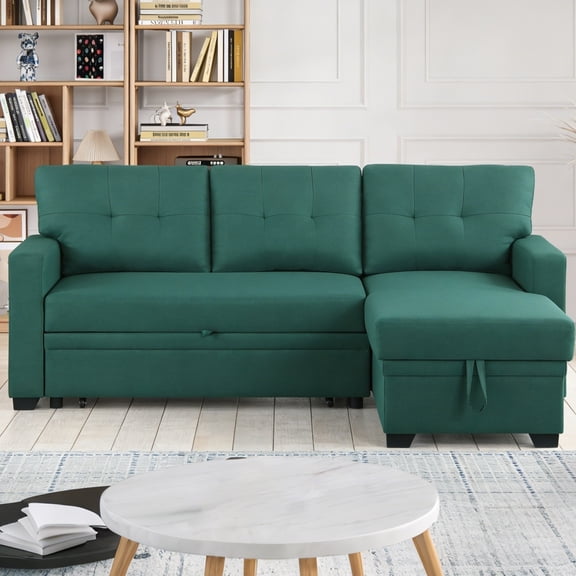 MOONMISS Sectional Sofa Bed with Storage and Soft Seat ,Reversible Pull Out Couch for Living Room,Green