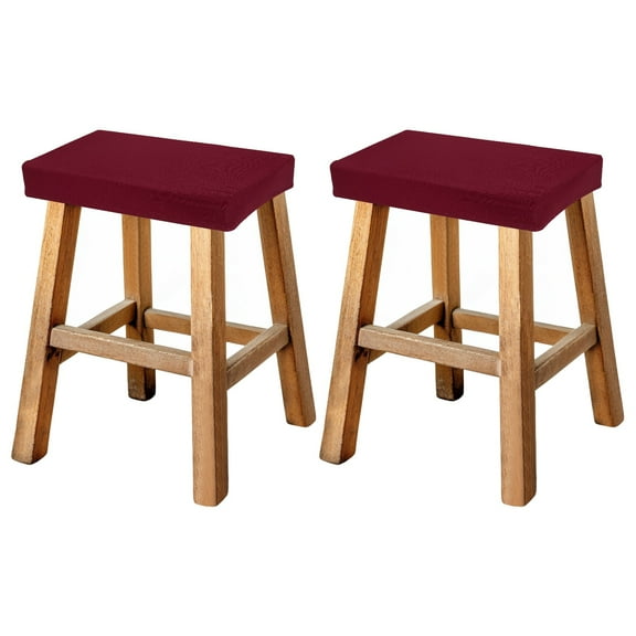 Uxcell Bar Stool Cover Rectangle, Stretch Washable Saddle Counter Vanity Barstool Slipcover Seat Cushion Protector with Elastic Band for Wooden Metal Bench Chair(Wine Red, 2Pcs)