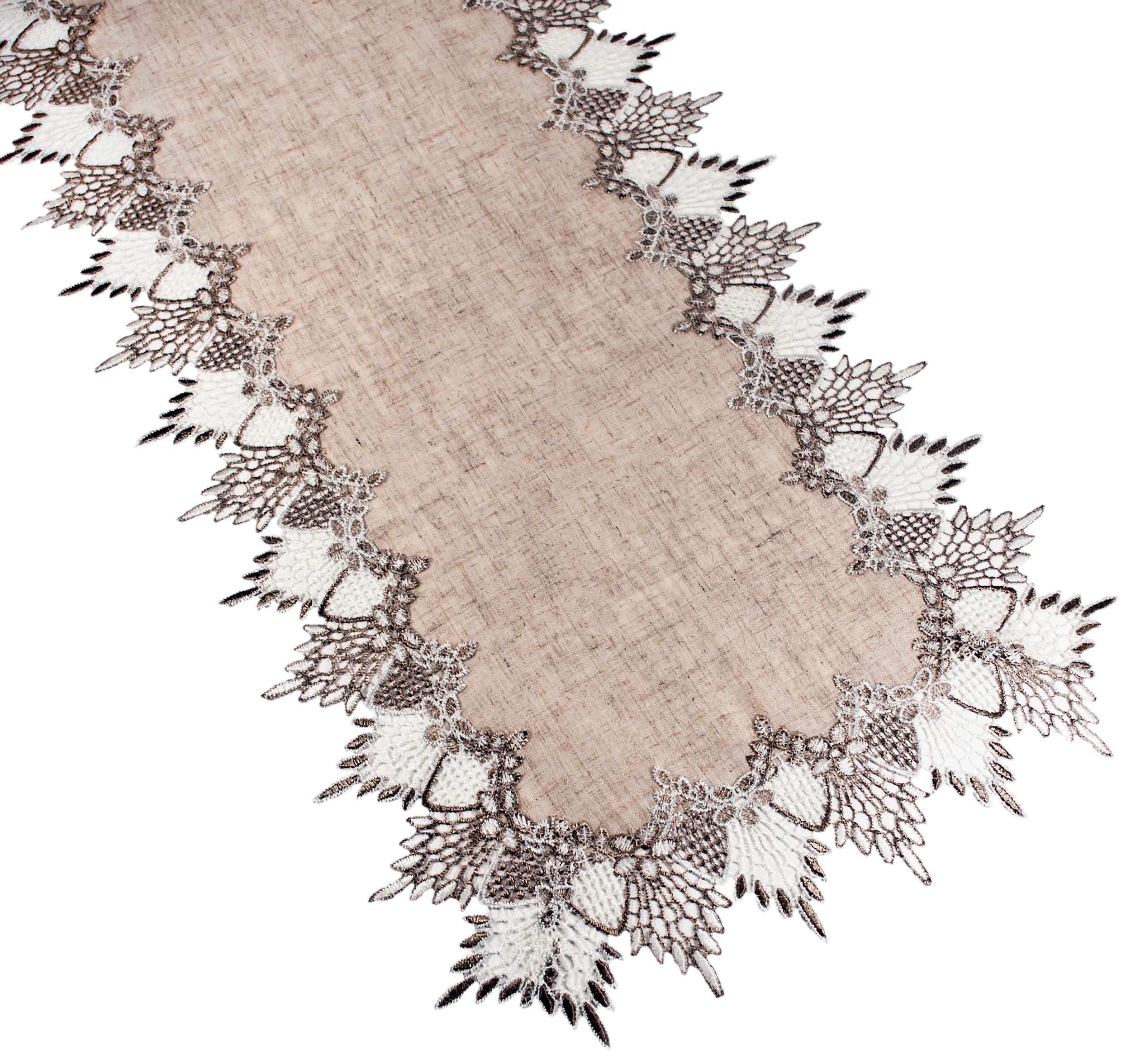 Neutral Earth Tone Beige Lace Table Runner (16" x 36"/54"/72"/88")