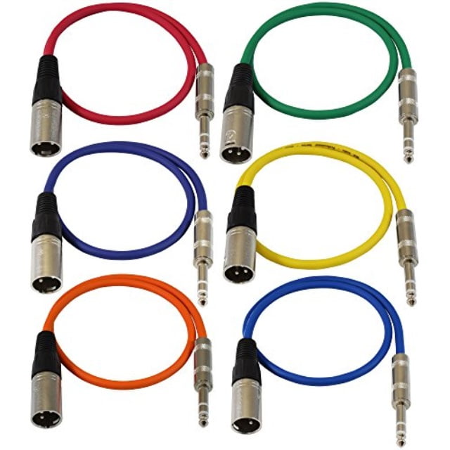gls audio 2ft patch cable cords xlr male to 1/4" trs color cables 2