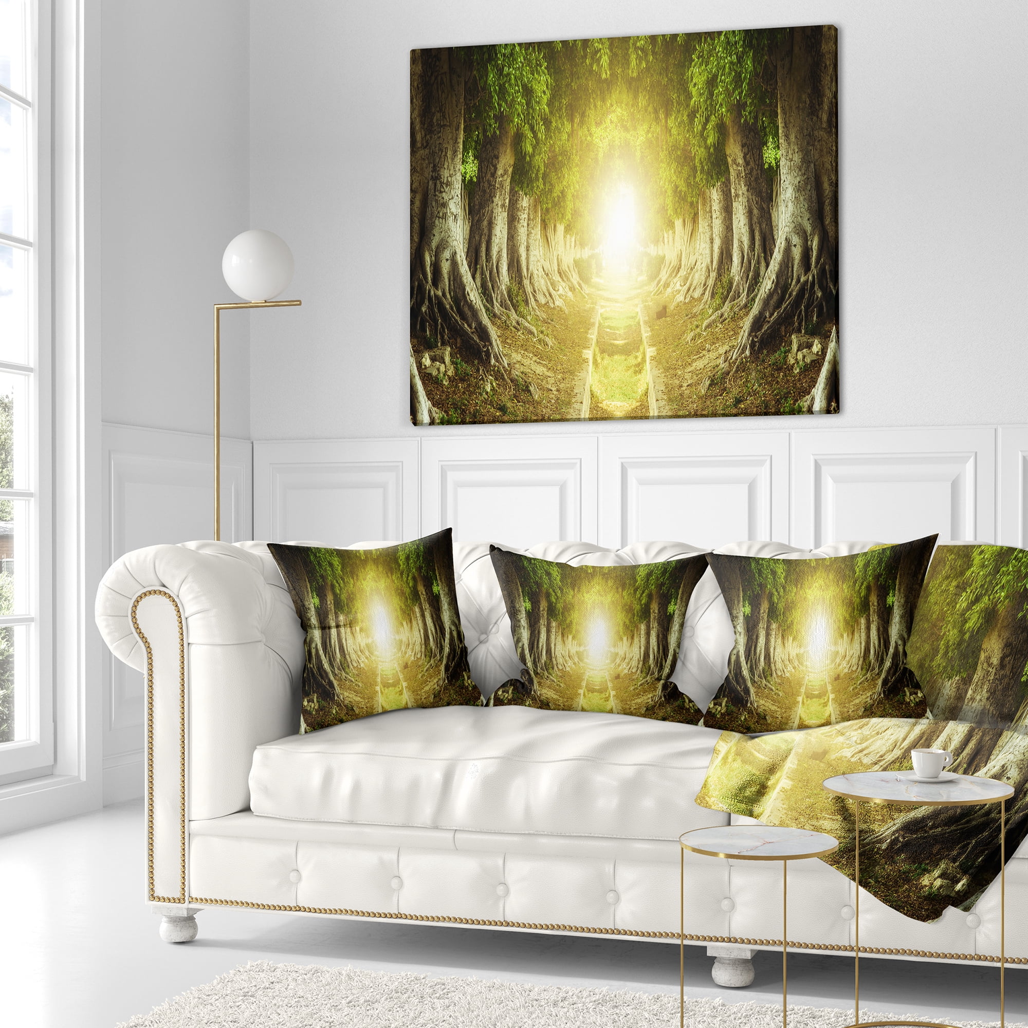 Designart Green Tree Tunnel - Landscape Photo Throw Pillow - 16x16