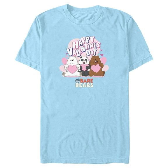 Men's We Bare Bears Happy Valentine's Day Hearts  Graphic Tee Light Blue 2X Large