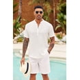 thumbnail image 2 of COOFANDY Men's Linen Shirt Short Sleeve Hippie Casual Band Collar Summer Beach Shirts, 2 of 9