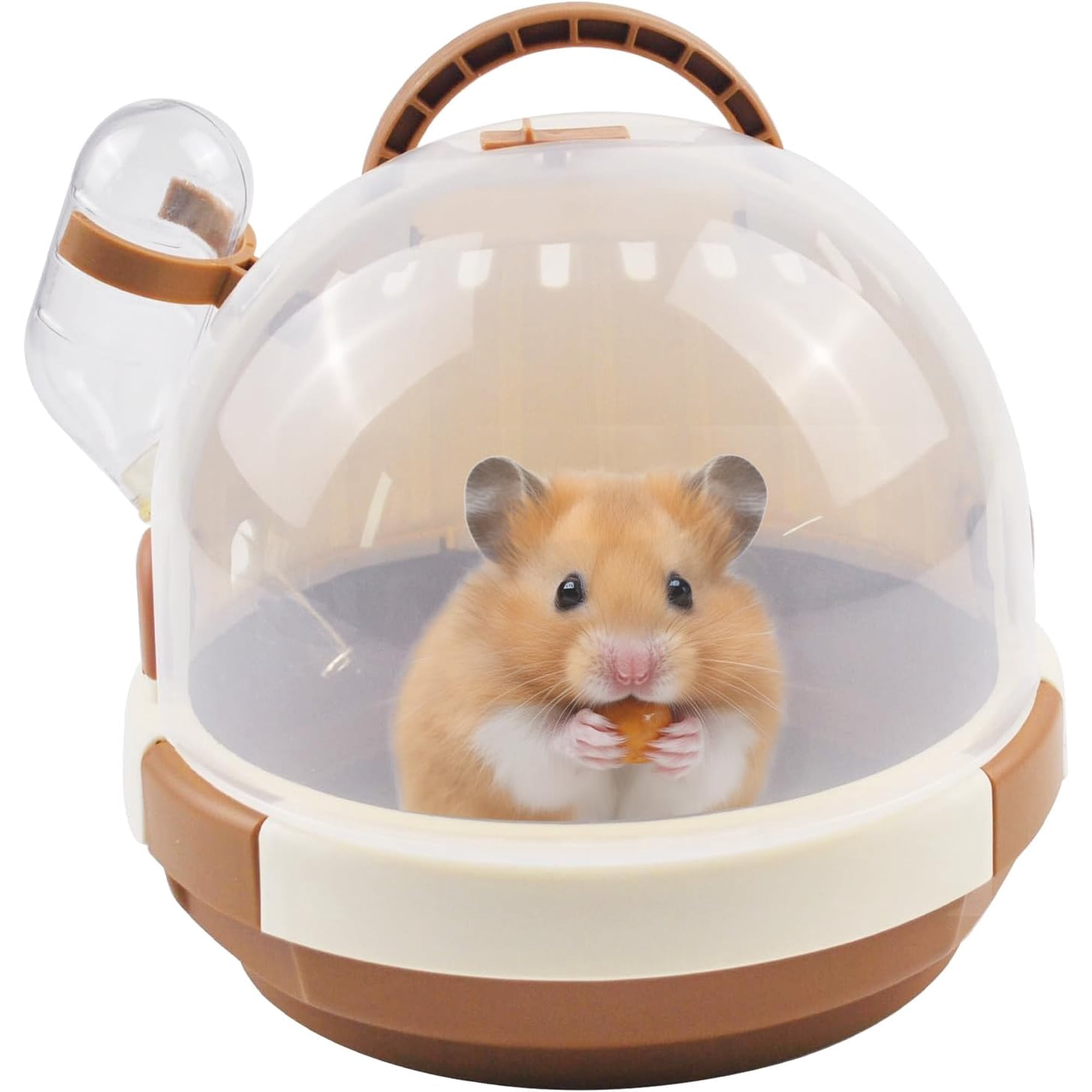 Hamster Carrier Cage Portable Cages Small Animals Carry Travel Case with Water Bottle Plastic Breathable Guinea Pig Outgoing Cage for Dwarf Hamster Ferret Chinchillas Hedgehog (Brown)