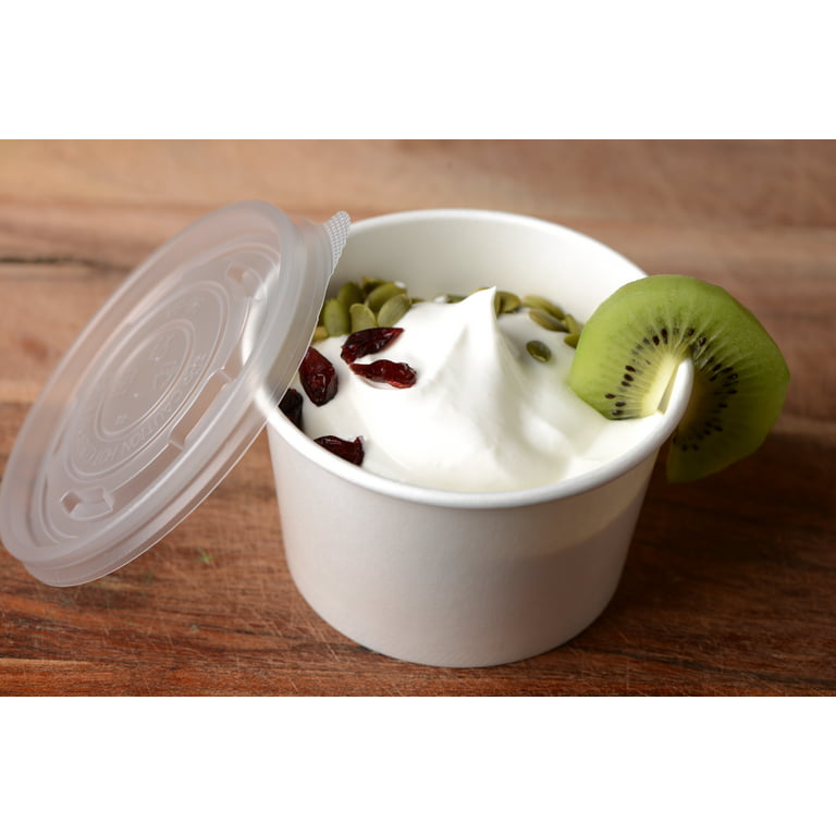 50 Count] 12 oz Disposable White Paper Soup Containers with Lids Combo -  Half Pint Ice Cream Containers, Frozen Yogurt Cups, Restaurant,  Microwavable, Take Out, to Go Deli Containers, Recyclable 