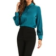 thumbnail image 4 of INSPIRE CHIC Satin Blouse for Women's Puff Long Sleeve Work Career Tops, 4 of 5