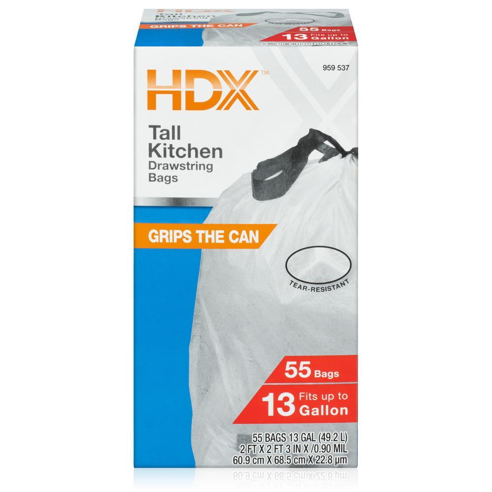 Set 150 Count HDX 13 Gal White Kitchen Drawstring Trash Garbage Bag Value Pack 