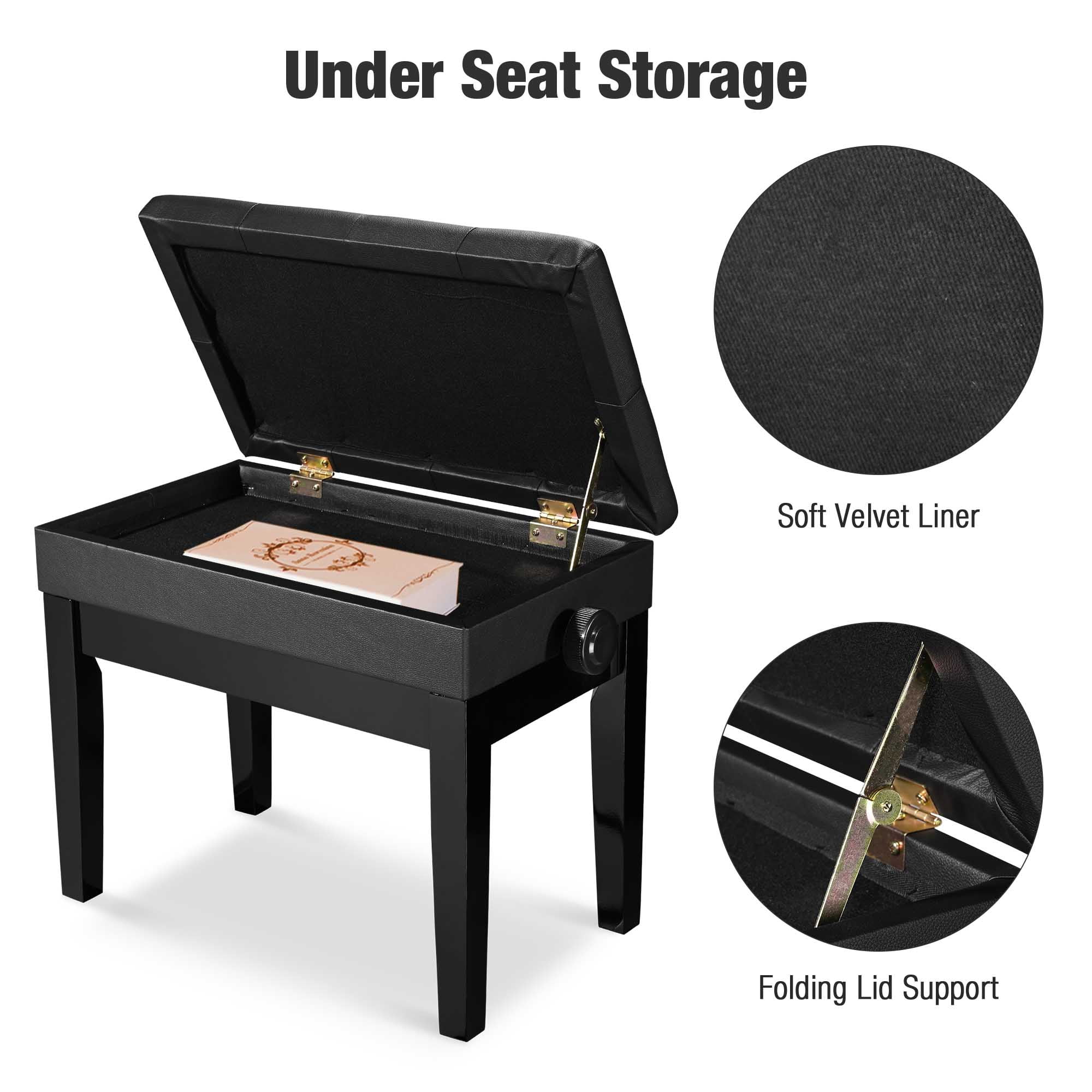 Yescom Black Adjustable Height Piano Bench PU Leather Padded Keyboard Storage Seat