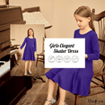 thumbnail image 4 of Oudiya Girls Long Sleeve Dress Kid Casual A-Line Twirly Skater Dress Solid Loose Swing Soft Cotton Purple for 7-8Y, 4 of 10