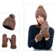 thumbnail image 4 of 2Pcs Women Winter Warm Cable Knit Plush Lined Pompom Beanie Hat with Gloves Set LG, 4 of 4