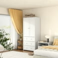 thumbnail image 4 of Richya Wooden Freestanding Wardrobe Closet Cabinet with 3 Drawers,Modern Wood Closet Storage Cabinet for Bedroom, 4 of 7