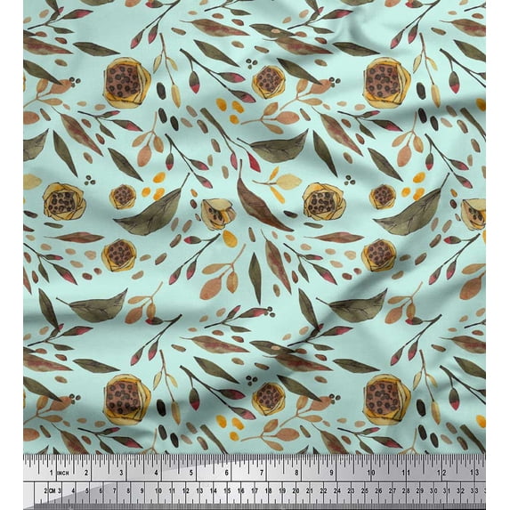 Soimoi Green Cotton Poplin Fabric Artistic Leaves Print Sewing Fabric Yard 56 Inch Wide