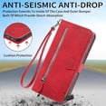 thumbnail image 2 of Case for iPhone 14 Pro Max Wallet Case Zipper Pocket with Card Holder Slot Magnetic Closure Lanyard Flip Cover, Red, 2 of 6