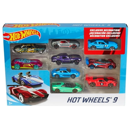 Hot Wheels 9-Car Pack Of 1:64 Scale Vehicles With Exclusive Car For Kids & Collectors (Styles May Vary)