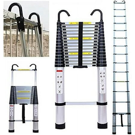 Extension Ladder 20.34 FT Telescoping Ladder with 2 Detachable Hooks & Rubber Feet Aluminum Multi-Purpose Extend Folding Step Ladders Extendable Loft Ladder 330lbs Capacity for Household Daily 6.2M