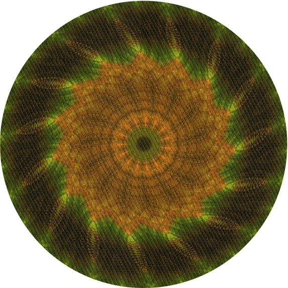 Ahgly Company Indoor Round Patterned Dark Yellow Green Area Rugs, 7' Round